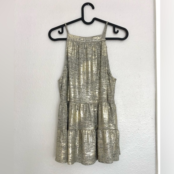 NWT Anthropologie Sunday in Brooklyn Metallic Gold Tiered Blouse - Picture 8 of 8